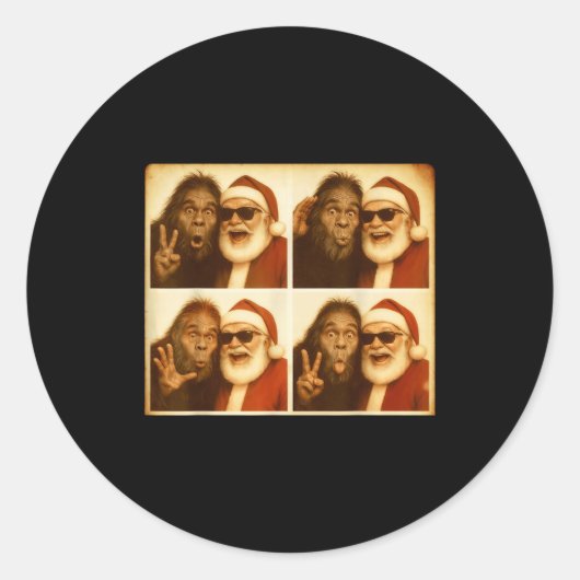Funny Bigfoot Photobooth With Santa Christmas Xmas Runder Aufkleber (Vorderseite)