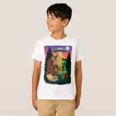 Funny Bigfoot Pizza essen mit Alien UFO Wandern T-Shirt (Vorne ganz)