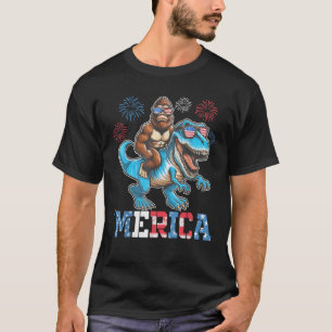 Funny Bigfoot Riding Dinosaur Merica Feuerwerk 4. T-Shirt