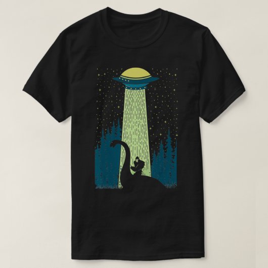 Funny Bigfoot Riding Loch Ness Monster Nessie Sasq T-Shirt (Design vorne)