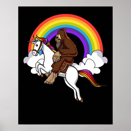 Funny Bigfoot Riding Magical Unicorn Regenbogen Poster (Vorne)