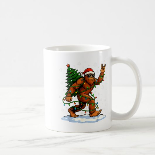 Funny Bigfoot Rock On Christmas Lights Snow Holida Kaffeetasse (Rechts)