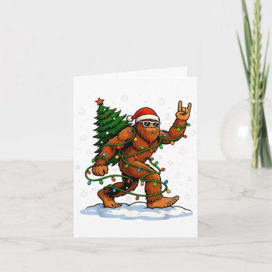 Funny Bigfoot Rock On Christmas Lights Snow Holida Karte (Vorderseite)
