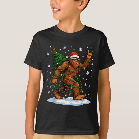Funny Bigfoot Rock On Christmas Lights Snow Holida T-Shirt (Vorderseite)