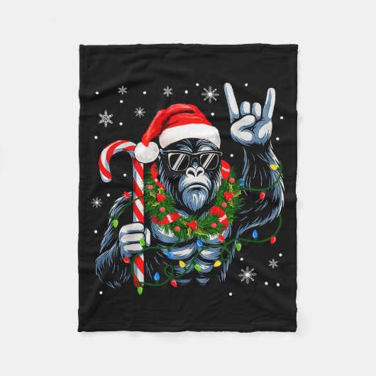 Funny Bigfoot Rock On Pajamas Pjs Christmas Xmas M Fleecedecke (Vorderseite)