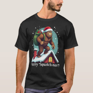Funny Bigfoot Santa Rooftop T-Shirt Merry Squatchm