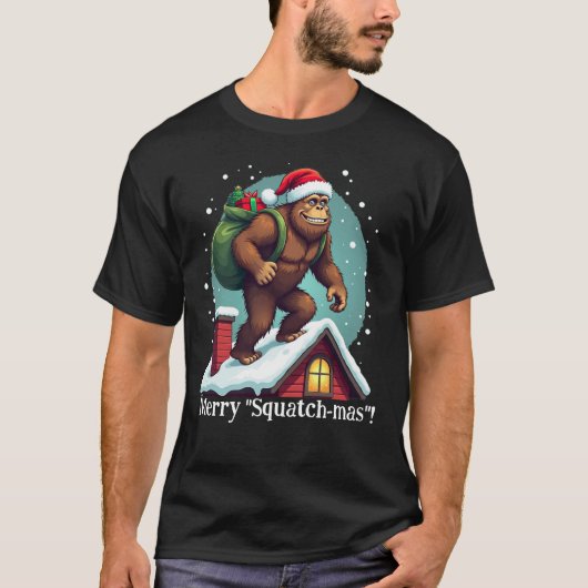 Funny Bigfoot Santa Rooftop T-Shirt Merry Squatchm (Vorderseite)
