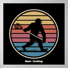 Funny Bigfoot Sasquatch Lacrosse Vintag Sunset Poster