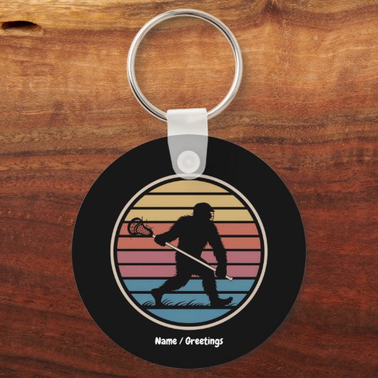 Funny Bigfoot Sasquatch Lacrosse Vintag Sunset Schlüsselanhänger (Vorderseite)