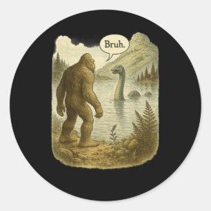 Funny Bigfoot Sasquatch Loch Ness Monster Runder Aufkleber
