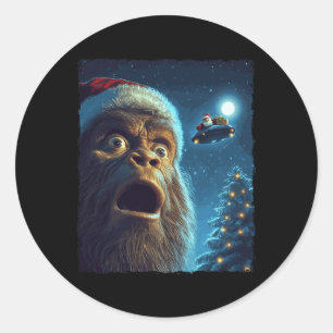 Funny Bigfoot Sasquatch Selfie Santa Ufo Xmas Chri Runder Aufkleber