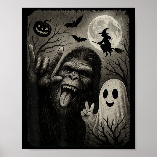 Funny Bigfoot Selfie With Boo Halloween Costume Me Poster (Vorne)
