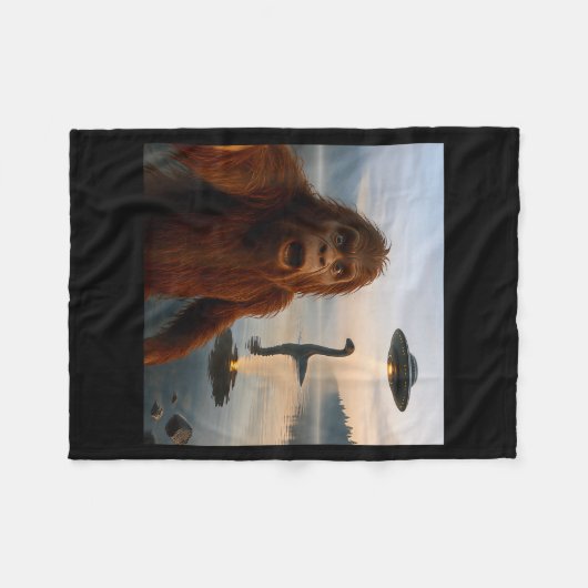 Funny Bigfoot Selfie With Loch Ness Monster And Uf Fleecedecke (Vorderseite (Horizontal))