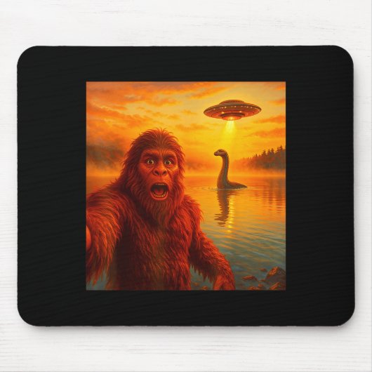 Funny Bigfoot Selfie With Loch Ness Monster And Uf Mousepad (Vorne)