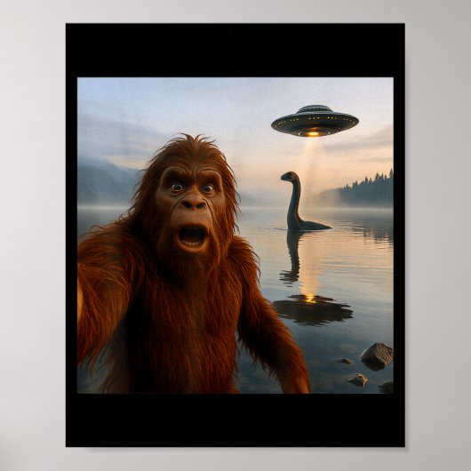 Funny Bigfoot Selfie With Loch Ness Monster And Uf Poster (Vorne)