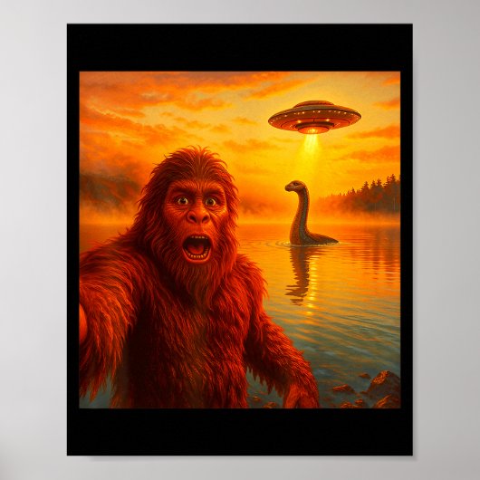 Funny Bigfoot Selfie With Loch Ness Monster And Uf Poster (Vorne)