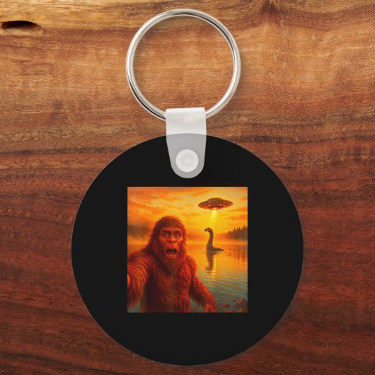 Funny Bigfoot Selfie With Loch Ness Monster And Uf Schlüsselanhänger (Vorderseite)