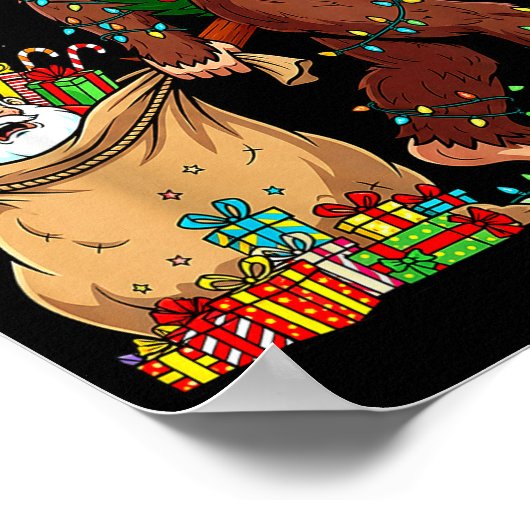 Funny Bigfoot Steals Santa & Xmas Tree - Chris Poster (Ecke)