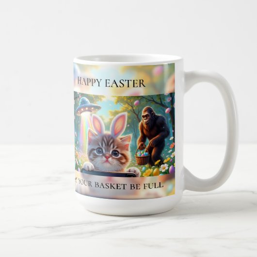 Funny Bigfoot UFO Easter | Cute Cat Bunny Selfie Kaffeetasse (Rechts)