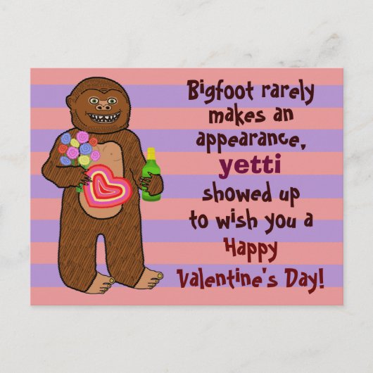 Funny Bigfoot Valentinstag Pun Feiertagspostkarte (Vorderseite)