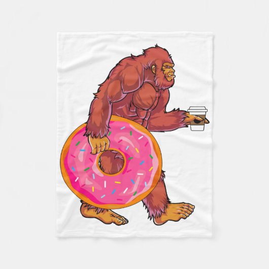 Funny Bigfoot Wandern mit großer Donut und Kaffee Fleecedecke (Vorderseite)