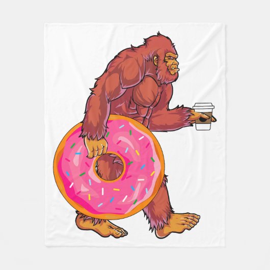 Funny Bigfoot Wandern mit großer Donut und Kaffee Fleecedecke (Vorderseite)