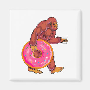 Funny Bigfoot Wandern mit großer Donut und Kaffee Magnet