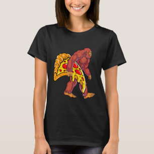 Funny Bigfoot Wandern mit großer Pizza Slice T-Shirt