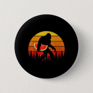Funny Bigfoot With Watermelon Slice Melon Summer Button
