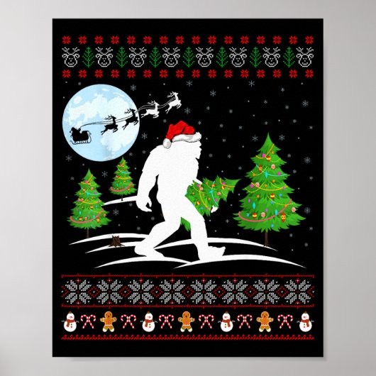 Funny Bigfoot Xmas Gift Santa Hat Ugly Bigfoot Chr Poster (Vorne)