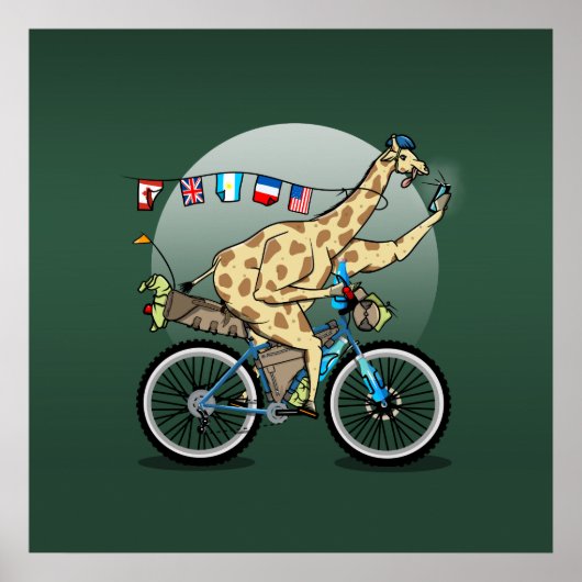 Funny bikepacking Giraffe Cartoon Poster (Vorne)