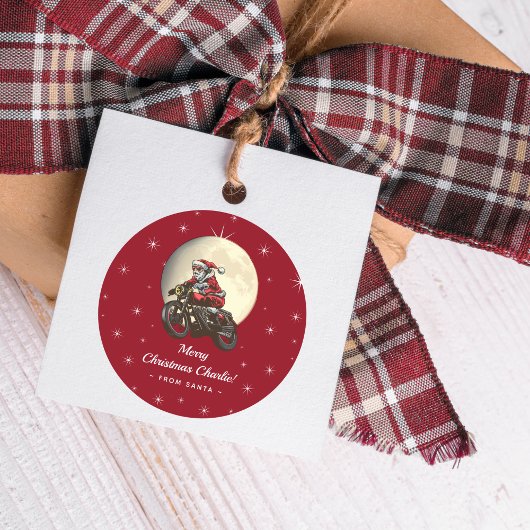 Funny Biker aus Weihnachts-Geschenk von Santa Kid Runder Aufkleber