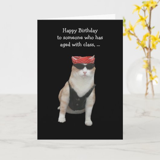 Funny Biker Cat Birthday Karte (Gelbe Blume)