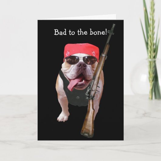 Funny Biker/Nonkonformist Bull Dog Birthday Karte (Vorderseite)