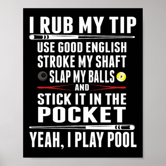 Funny Billiard Cue Ball I Rub Mein Tipp Poster (Vorne)