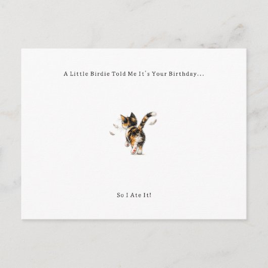 Funny Bird Cat Birthday Card. Feiertagspostkarte (Vorderseite)