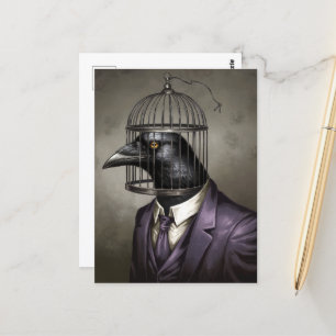 Funny Bird in einem Lila Business-Anzug und Cage H Postkarte
