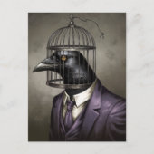 Funny Bird in einem Lila Business-Anzug und Cage H Postkarte (Vorderseite)