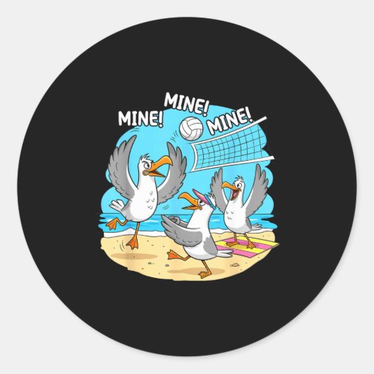 Funny Bird Playing Volleyball Mine Game Day Vibes Runder Aufkleber (Vorderseite)