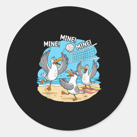 Funny Bird Playing Volleyball Mine Game Day Vibes  Runder Aufkleber (Vorderseite)