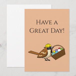Funny Bird w Colorful Eggs Basket Personalisiere Feiertagskarte