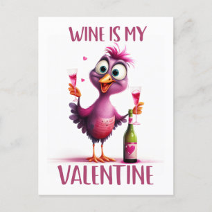 Funny Bird Wein ist mein Valentine Postkarte