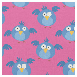 Funny Birds Albern Blue Bird Kinder Cartoon Pink G Stoff