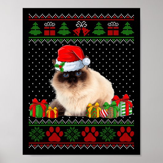 Funny Birman Cat Weihnachtsmannmütze Ugly Christma Poster (Vorne)