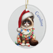 Funny Birman Cat Wrackte in Weihnachtslicht Keramik Ornament (Links)
