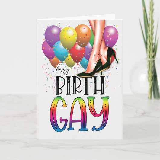 Funny Birth GAY White Female Legs Rainbow Birthday Karte (Vorderseite)