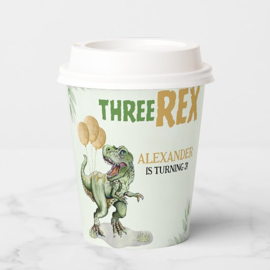 Funny Birthday 3d Boy with Dinosaur Theme Pappbecher (Rückseite)