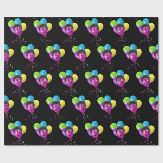 Funny Birthday Balloon Face on Black Geschenkpapier (Flach)