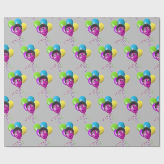 Funny Birthday Balloon Face on Gray Geschenkpapier (Flach)