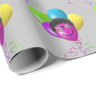 Funny Birthday Balloon Face on Gray Geschenkpapier